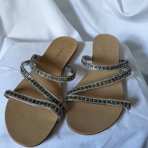 NWT beaded silver leather sandals - bridal, wedding